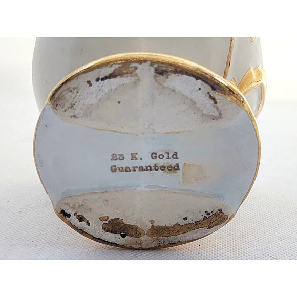 PLANTER/DECOR-23k GOLD TRIM-MCM-Cream & Gold-Small-Egg Shaped-Unique-Hand Paint - Picture 8 of 13